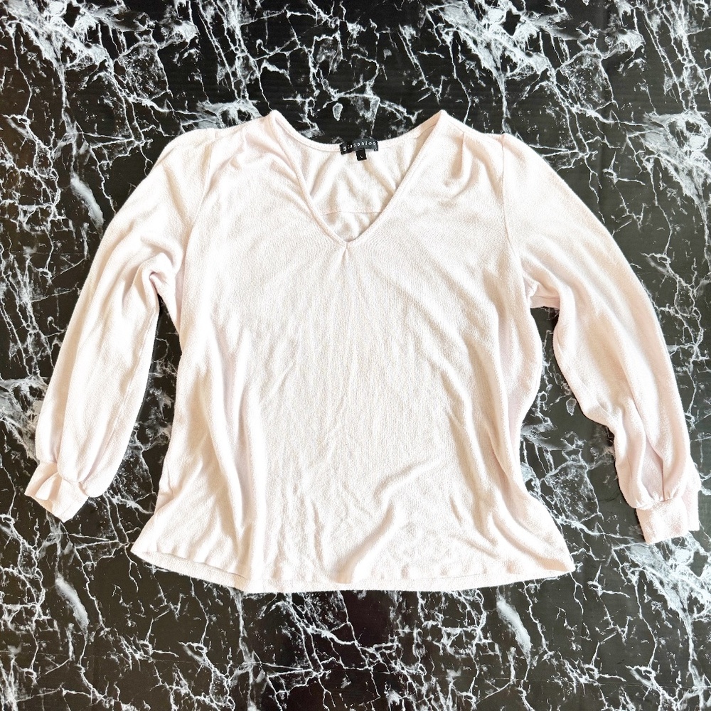 Blush Pink Gibsonlook Lightweight Puff Sleeve Blush Pink Sweater